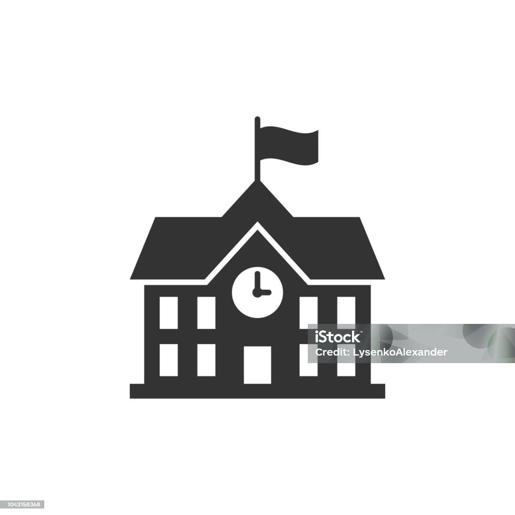 School building icon in flat style. College education vector illustration on white isolated background. Bank, government business concept. Icon Symbol stock vector