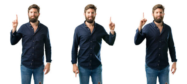 istock raising his finger, the number one 1043161274