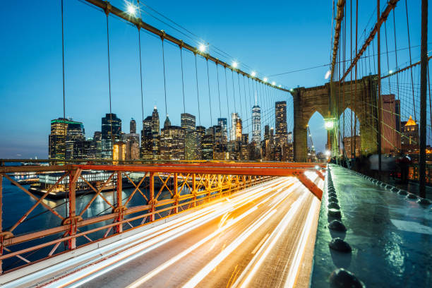 istock Brooklyn Bridge in New York during night 1043161796