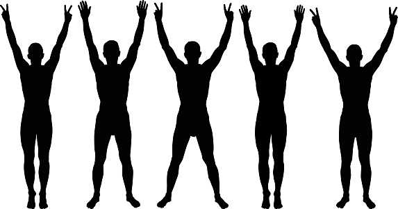man with hands up silhouettes