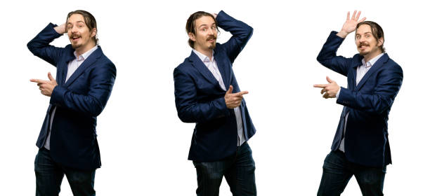 istock Handsome young man pointing away side with his finger 1043165798