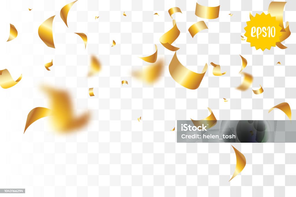 Golden holiday confetti random falling Random falling golden glitter transparent sparkle background. Christmas banner, New Year greeting, invitation, postcard. Shimmer vector illustration. Abstract stock vector