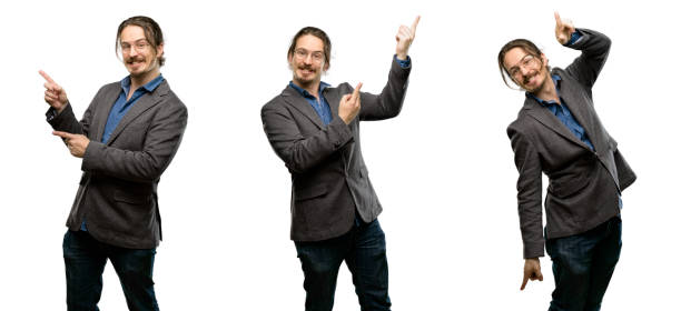 istock Handsome young man pointing away side with his finger 1043166546