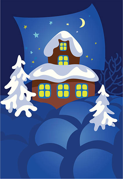 dom - christmas christmas tree snow illustration and painting stock illustrations