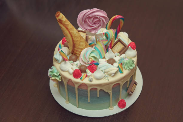 istock Birthday cake with decoration for children's birthday on table 1043169624