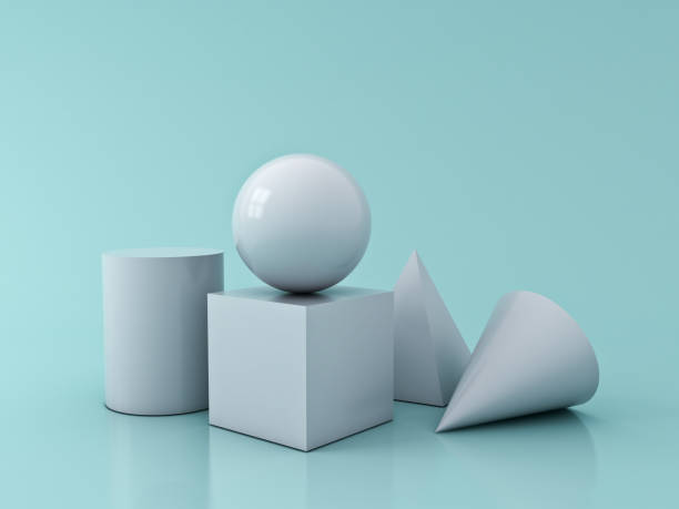 istock White Geometry 3D Graphic Shapes Cube Pyramid Cone Cylinder Sphere isolated on blue green pastel color background with reflections and shadows 3D rendering 1043175234