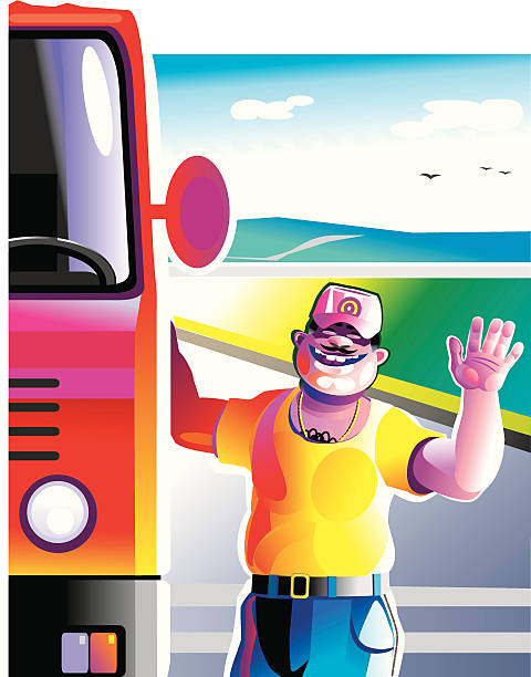 illustrations, cliparts, dessins animés et icônes de chauffeur routier - semi truck truck red truck driver