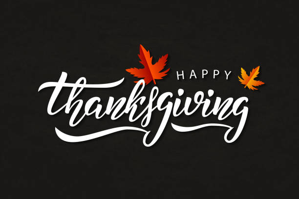 ilustrações de stock, clip art, desenhos animados e ícones de vector realistic isolated typography logo for happy thanksgiving day with autumn leaves for decoration and covering on the chalk background. - vector thanksgiving fall holidays and celebrations