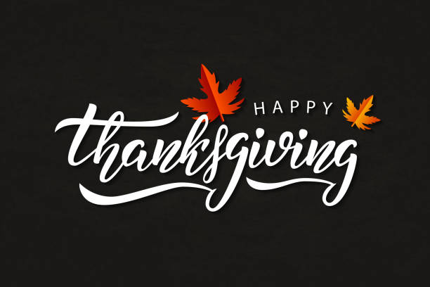Vector realistic isolated typography logo for Happy Thanksgiving Day with autumn leaves for decoration and covering on the chalk background. Vector realistic isolated typography logo for Happy Thanksgiving Day with autumn leaves for decoration and covering on the chalk background. thanksgiving stock illustrations