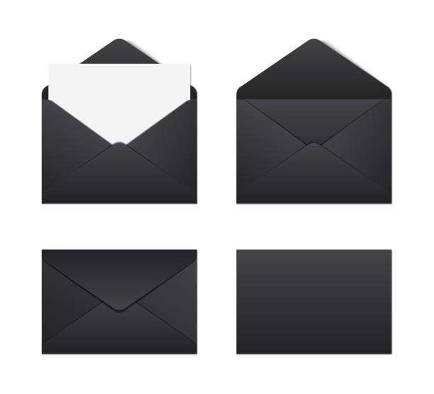 Black envelope Mockup realistic black envelopes. vector illustration on white background. envelope stock illustrations