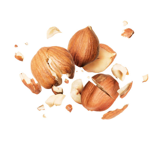 istock Hazelnuts is torn to pieces close-up, isolated on white background 1043190612