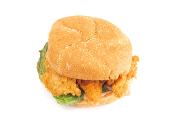 istock Chicken Finger Sandwich with Lettuce on a White Background 1043194764