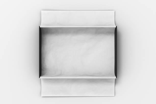 maquete de caixa de presente com papel de embrulho desdobrada - tissue paper - fotografias e filmes do acervo