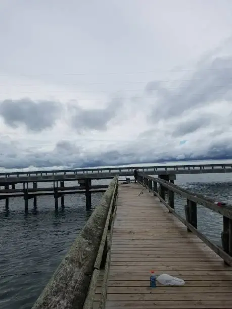 This is a dock with a view of storm coming.