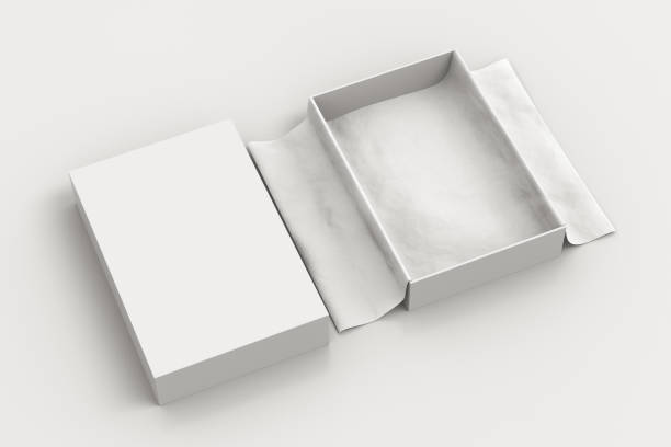 maquette de boîte de cadeau avec le papier d’emballage non plié - box white gift box flat photos et images de collection