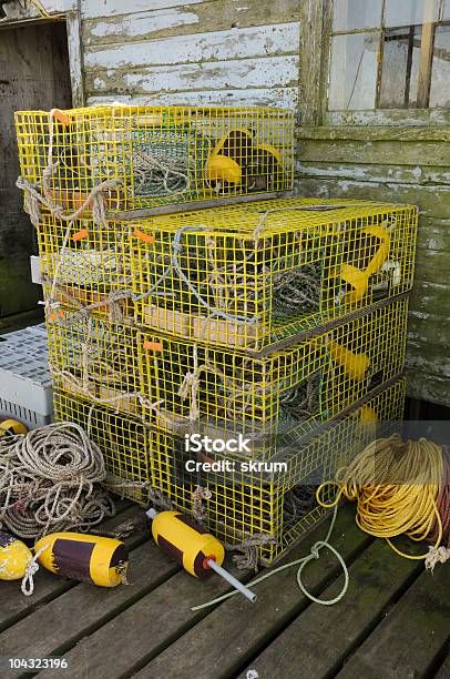 Yellow Lobster Pots Stock Photo - Download Image Now - Lobsterman, Bass Harbor, Buoy