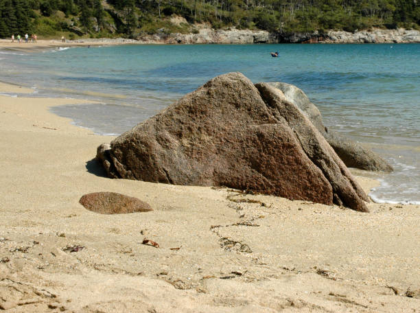 istock Rock on Beach with Seaweed trail 104323202