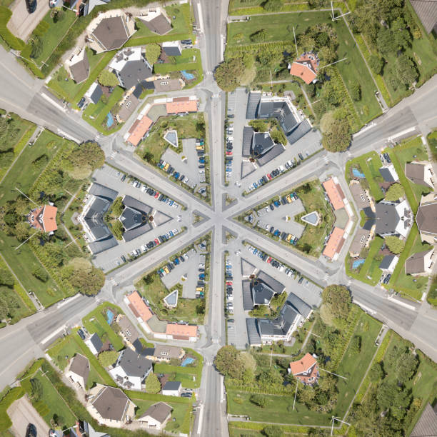 istock Kaleidoscopic warped city, drone view, design 1043232546