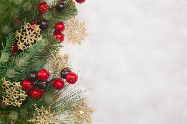 istock Christmas Background with Pine Tree Branches in the Snow 1043232756