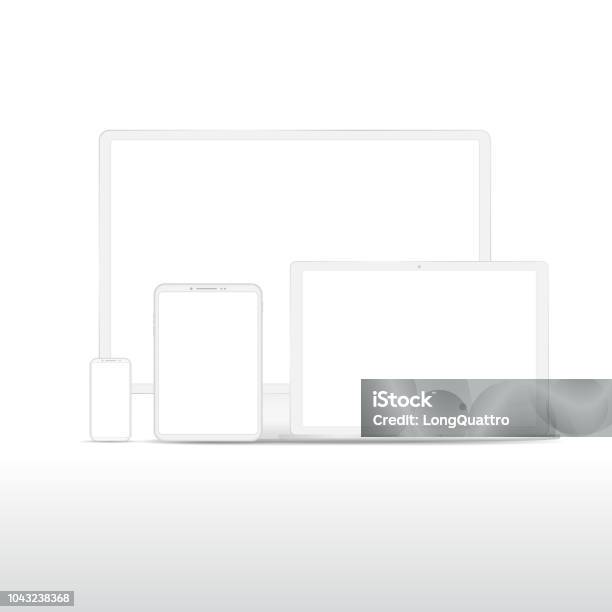 White Digital Gadgets Stock Illustration - Download Image Now - White Color, Laptop, Digital Tablet