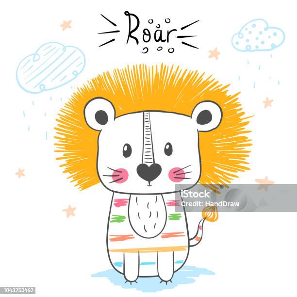 Lion Roar Illustration Cartoon Hand Draw Monster Character For Print Tshirt Stock Illustration - Download Image Now