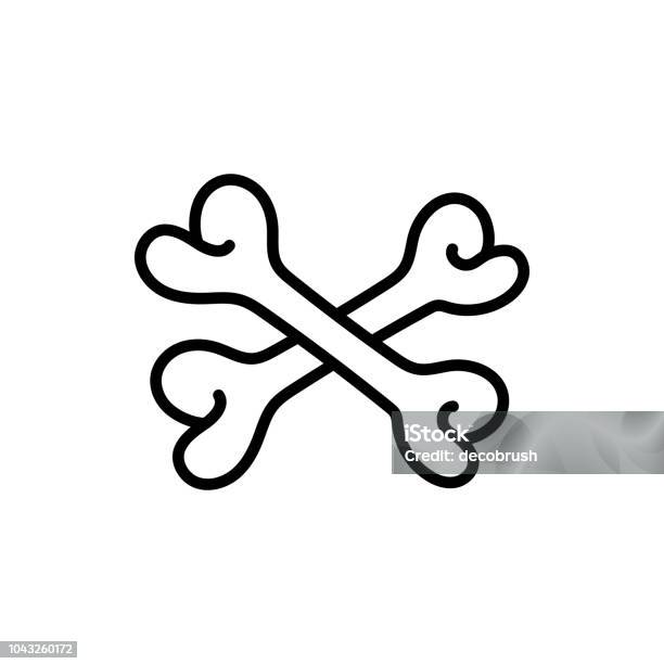 Bones Cross Doddle Icon Crossed Bones Cartoon Human Bones Forming A Cross Linear Icon On Isolated White Background Vector Stock Illustration - Download Image Now