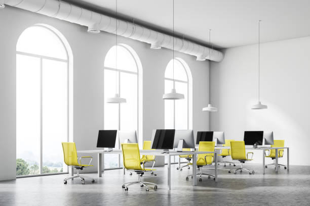 istock Minimalistic yellow chair office corner 1043260758