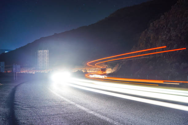 istock car light trails on serpentine road 1043269090