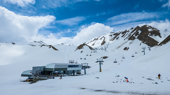 Ski lift station in beautiful high alpine scenery in Spring, early season