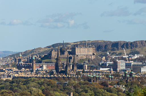 Edinburgh Castle in Edinburgh, Scotland at sunset time on a clear day.