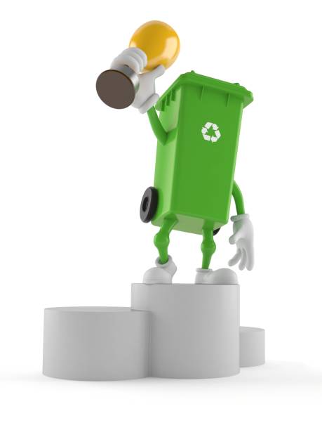 istock Dustbin character on podium holding trophy 1043296190