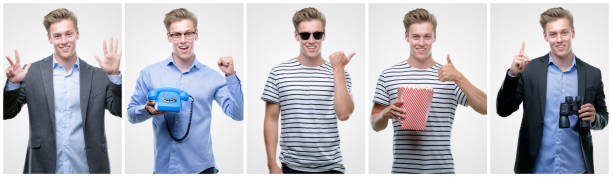 istock Collage of handsome blond man wearing different outifits 1043305700