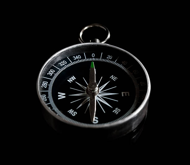 compass isolated on black stock photo