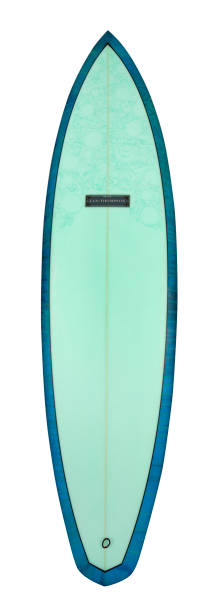 Classic Surfboards by Ian Thompson This is an overhead view of a classic surfboard shaped by Ian Thompson and designed Taylor Thompson surf boards stock pictures, royalty-free photos & images
