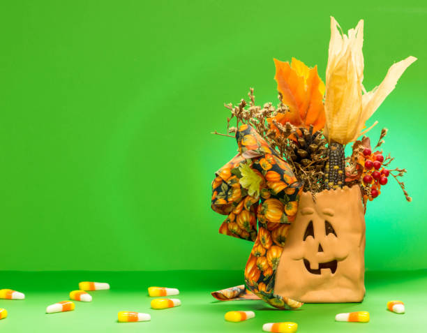 Halloween bag with fall colors stock photo