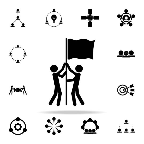 совместный флаг поднимая значок. иконки командной работы универсальный набор для веб-и мобильных устройств - sophomore stock illustrations
