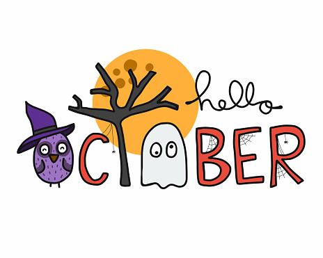 Hello October Characters Hello October Halloween Cartoon Vector Illustration Stock Illustration ...