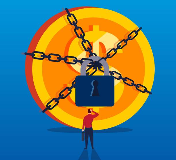 istock Businessman confused gold coins are locked 1043337762