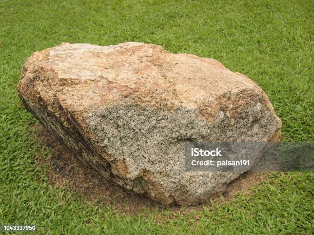 Big Stone On The Grass Stock Photo - Download Image Now - Brown, Close-up, Decoration