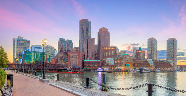 istock Boston Harbor and Financial District at twilight, Massachusetts. 1043340730