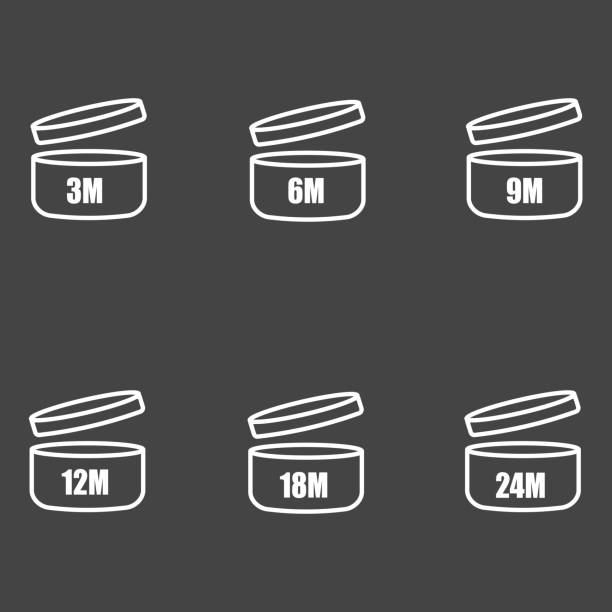 벡터 집합 개통 후 제품의 기간을 나타내는 아이콘입니다. 패키지를 연 후 만료 날짜입니다. - 6 12 months stock illustrations