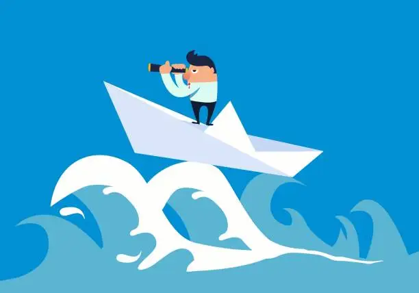 Vector illustration of Businessman forward on the waves