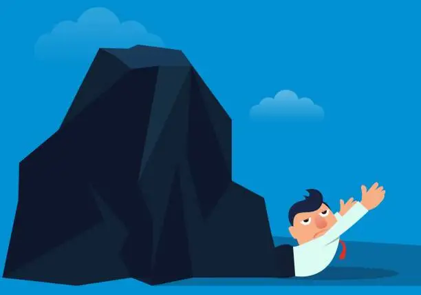 Vector illustration of Businessman is crushed under the mountain