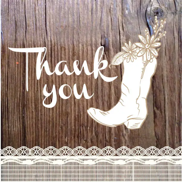 Vector illustration of Wooden Thank you card design template background with string beads