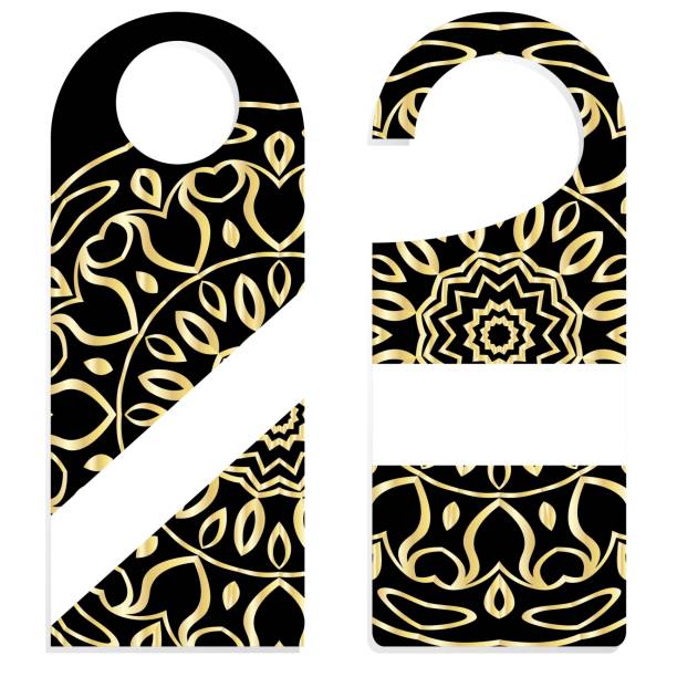 istock Door hanger flyer with floral mandala pattern for room in hotel, resort, home isolated on white background. Vector illustration 1043376356