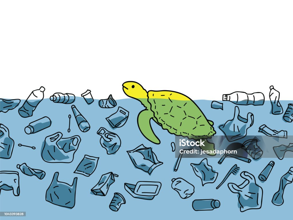 Sea Turtle With Plastic Pollution Problem Stock Illustration - Download  Image Now - Garbage, Sea, Plastic - iStock