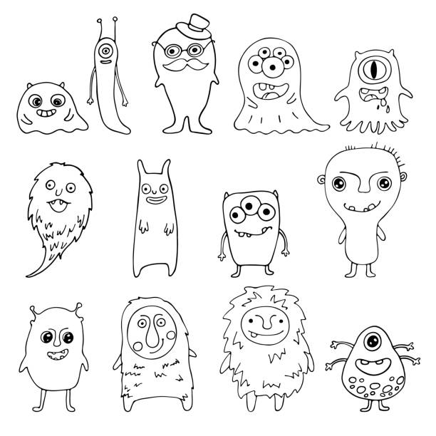 sammlung von doodle monster - monster stock-grafiken, -clipart, -cartoons und -symbole