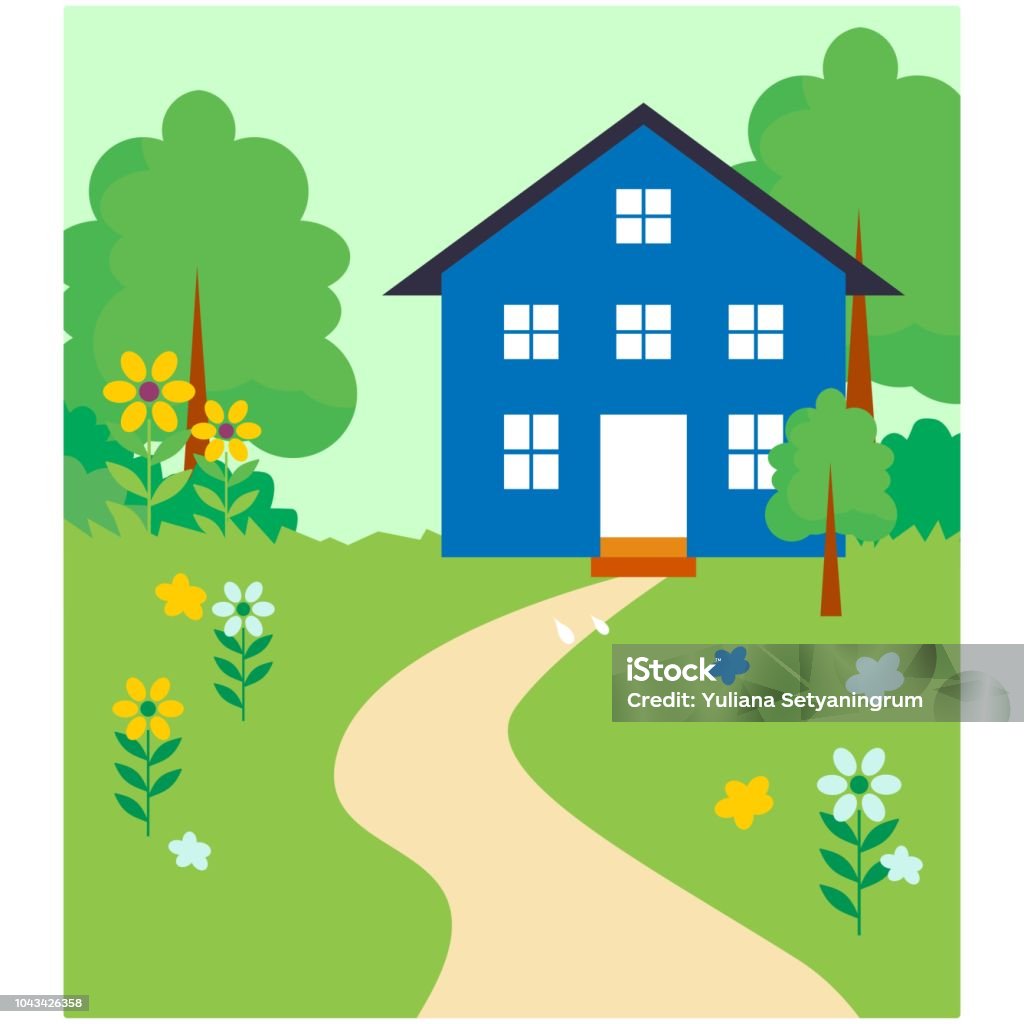 Ilustración de Camino Lindo Y Fino Al Paisaje De Paisaje De Dibujos Animados  De La Casa Azul y más Vectores Libres de Derechos de Agricultura - iStock