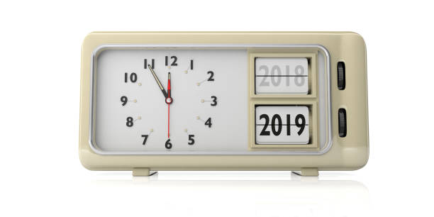 istock Retro alarm clock year change from 2018 to 2019, midnight, isolated on white background. 3d illustration 1043426406