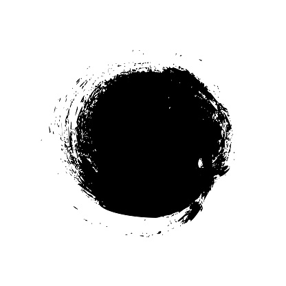 Circle brush stroke isolated on white background. Vector black blot brush. Hand drawn element. Grunge textured.